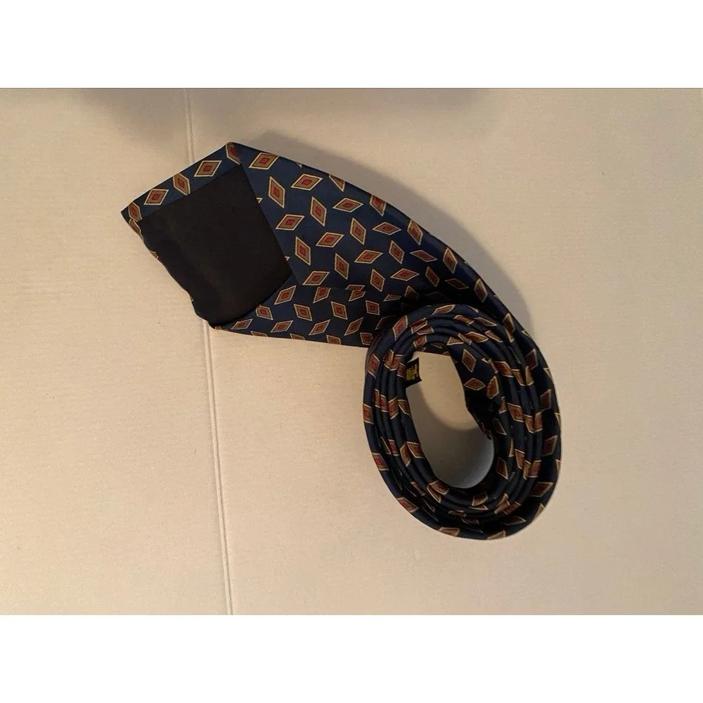 Polo Ralph Lauren Mens Silk Necktie Brown Tan Geometric Square Pattern Hand Made